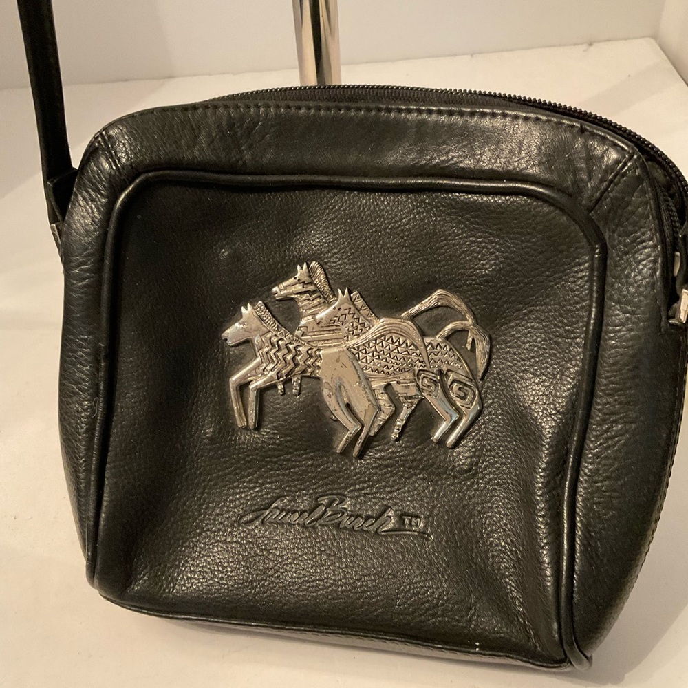 Laurel Burch soft black leather w silver horses - Picture 2 of 6